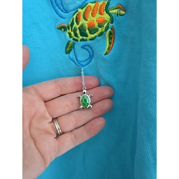 Quacker Factory Blue Embroidered Turtle Beaded 3/4 Sleeve Top Womans Size 2X - Picture 4 of 7